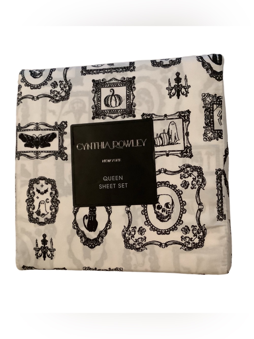 Cynthia Rowley Halloween Spooky Art Toile Queen Sheet Set New